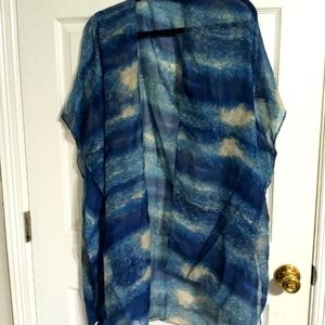 Sheer feather kimono blue and cream color